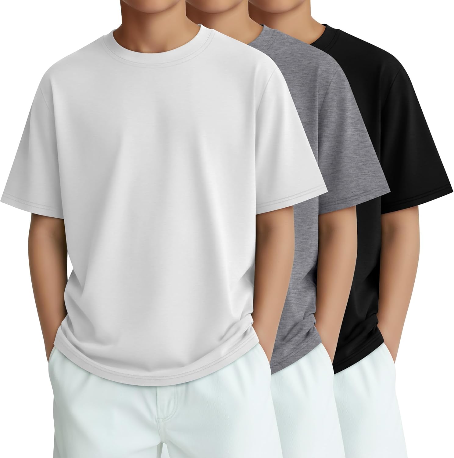 3 Pack Boys Short Sleeve Shirts Kids Loose Fit Crewneck Tops Casual Summer Basic Tee
