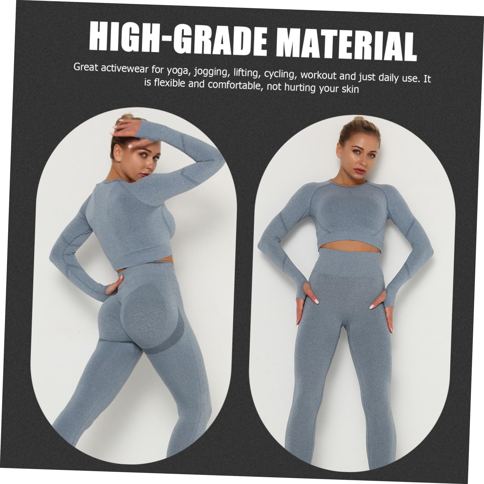 CALLARON Completo Yoga Donna Senza Cuciture, Vita Alta, Maniche Lunghe, Elasticizzato, per Yoga e Ciclismo, Blu