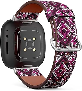 CJBROES Replacement Leather Watch Band, Compatible with Fitbit Versa 3 and Fitbit Sense of Wristband Bracelet Accessory - geometricals-decorative