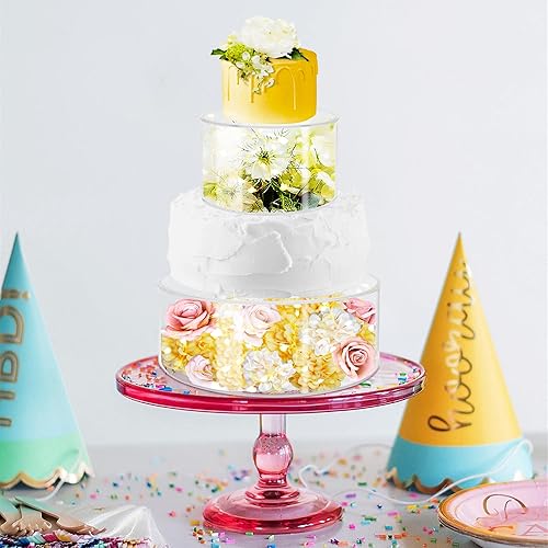 Miniatura 6 de Royxen Paquete de 2 soportes de acrílico transparente para tartas de 10 pulgadas, soporte redondo para tartas, 10 x 4 pulgadas, 6 x 4 pulgadas, para