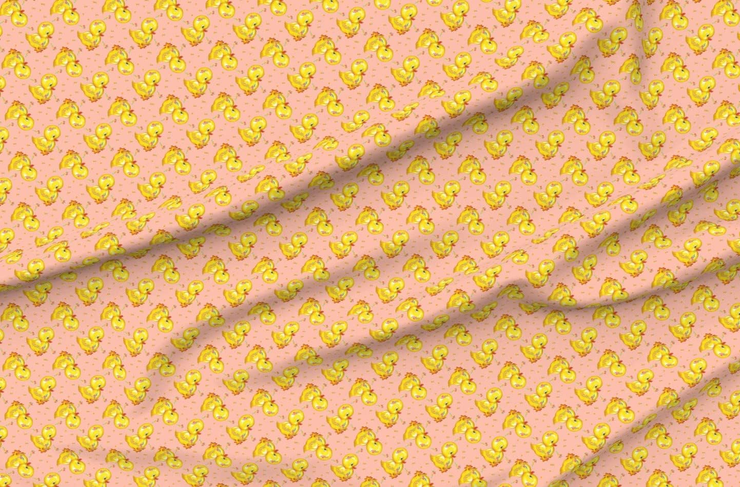 Spoonflower Fabric - Rubber Floral Pink Yellow Vintage Kitsch Nursery Animal Girl Duck Printed on Polartec(R) Fleece Fabric by The Yard - Sewing Blankets Loungewear and No-Sew Projects