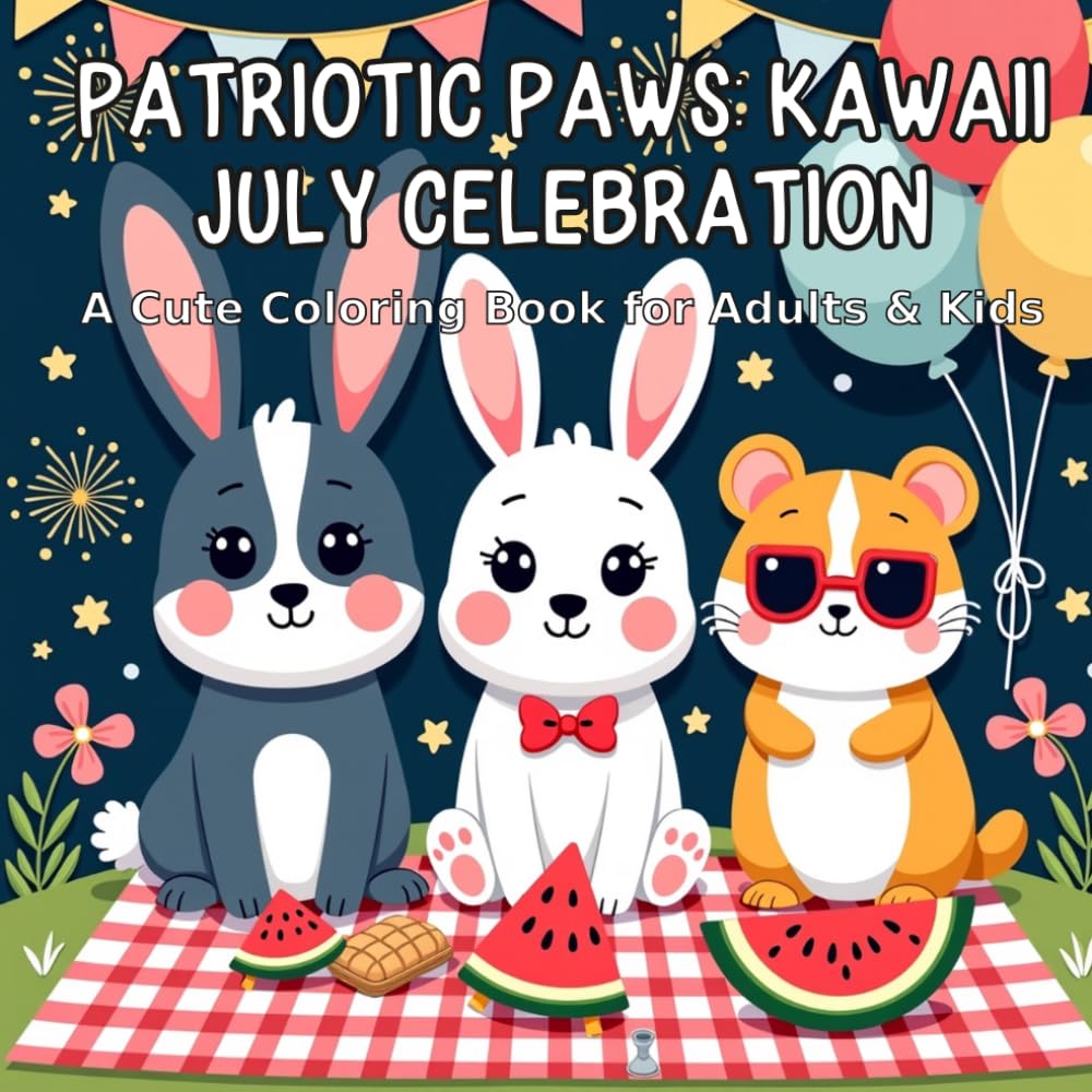 Patriotic Paws: Kawaii July Celebration: A Cute Coloring Book for Adults & Kids