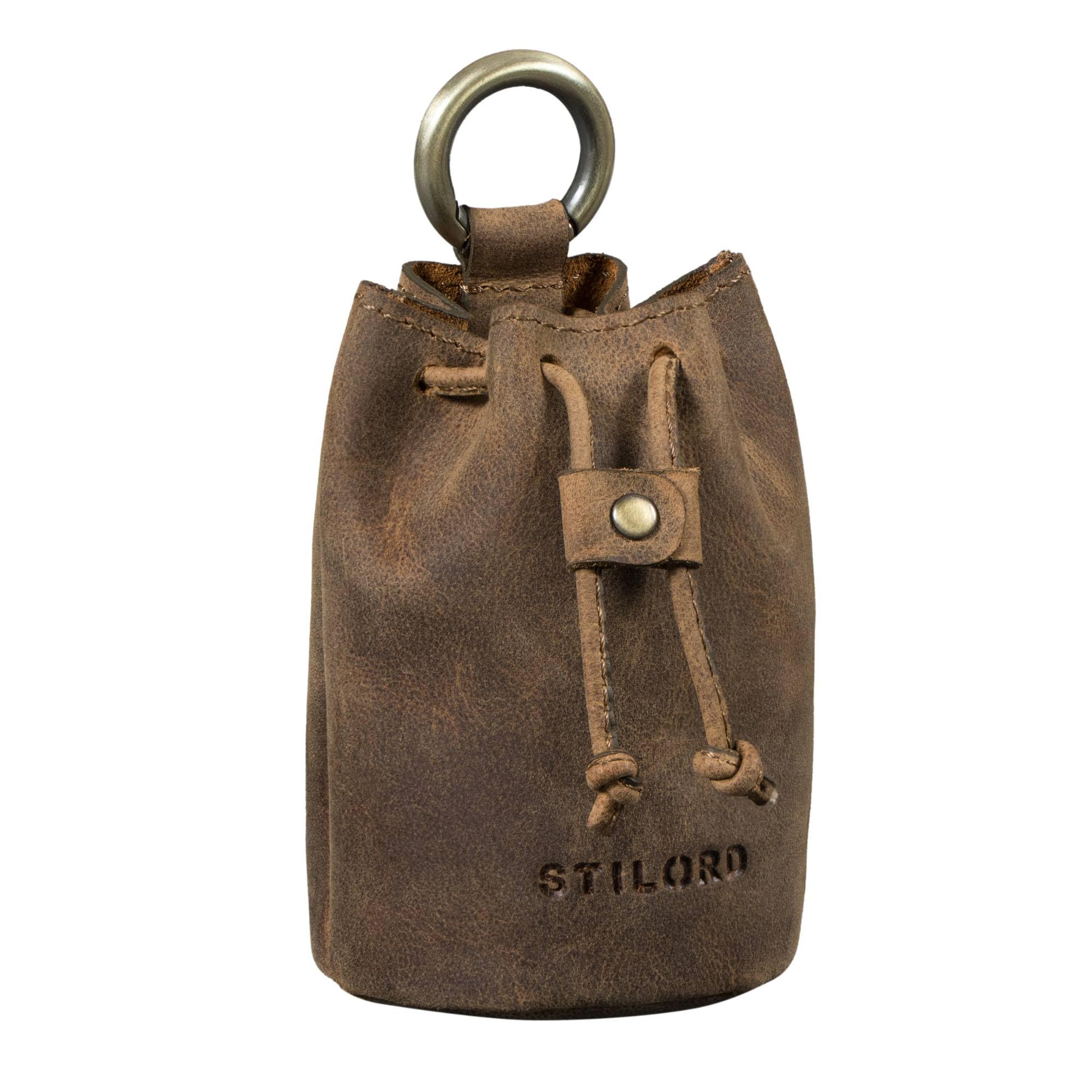 STILORD "Thilo" Sacchetto Pelle Piccolo con Moschettone – Portamonete Uomo, Borsellino, Portaoggetti per Monete, Dadi, Outdoor, Pouch Vintage con Scatola Regalo Colore:marrone medio