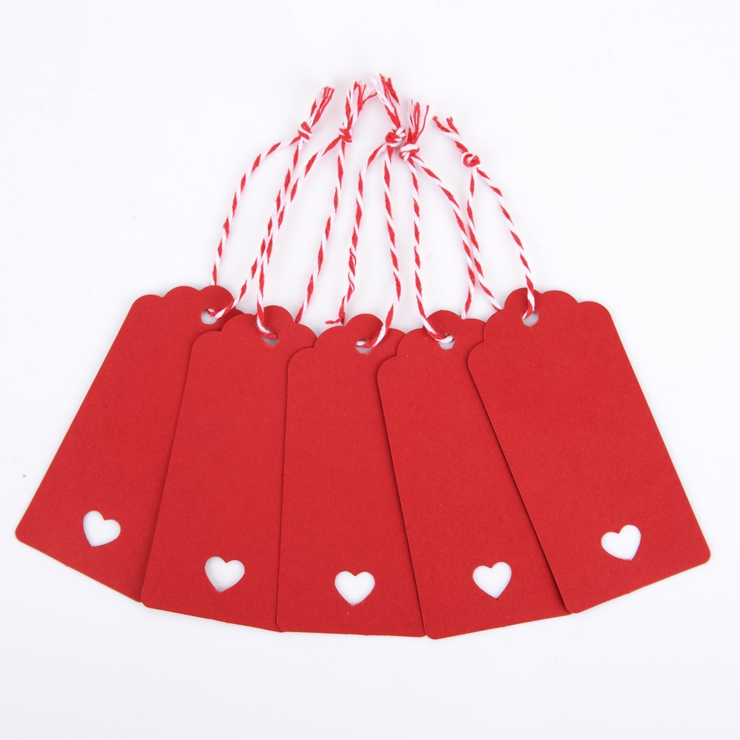 Aka Rectangular-Red Aka® 100Pcs Christmas Kraft Paper Gift Tags Price Wedding Scallop Label Blank Luggage (Rectangular-Red)