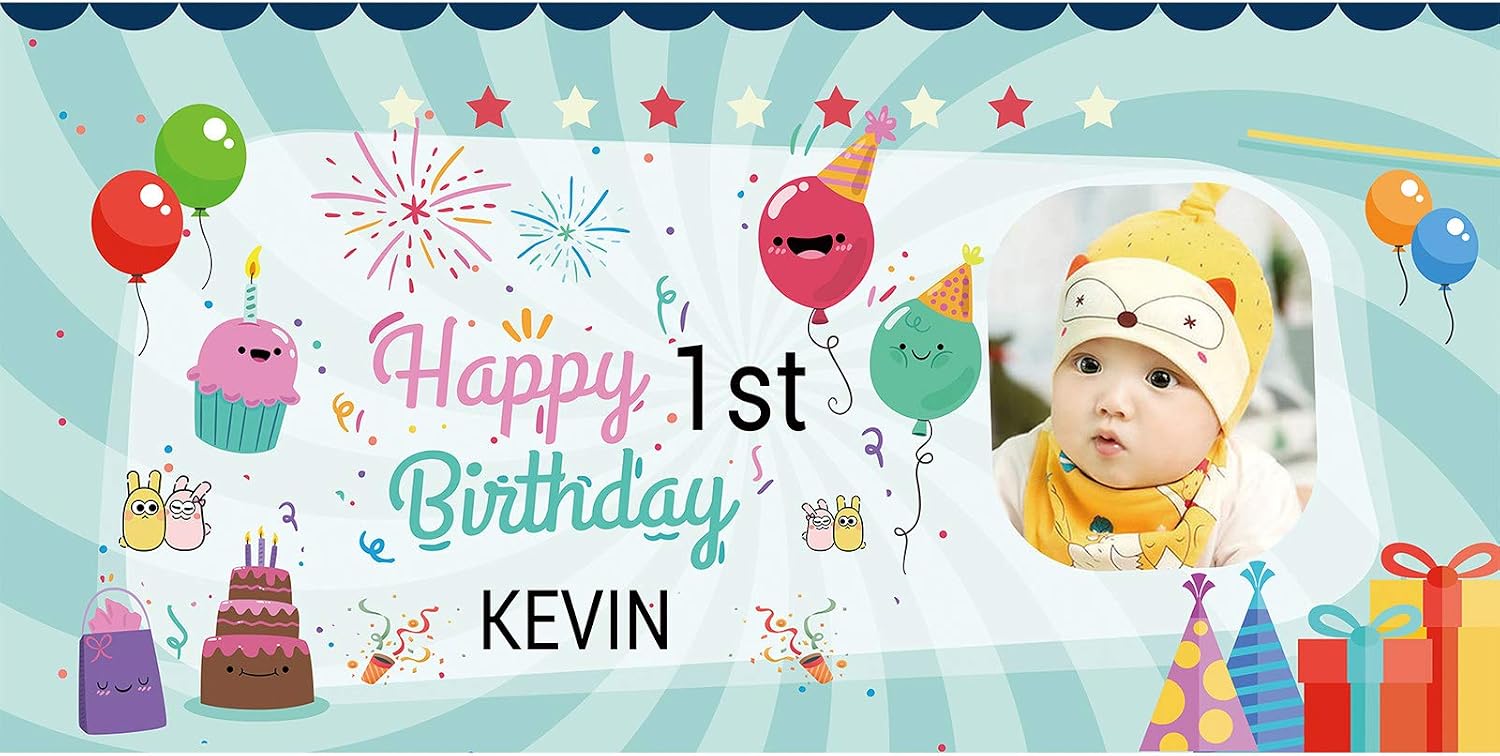 SENEW Happy Birthday Banner Personalized with Photo, Big Custom Banner for Birthday Party Backdrop Decoration, Congratulations Banner with Vivid Colors And Various Patterns 4ft x 2ft