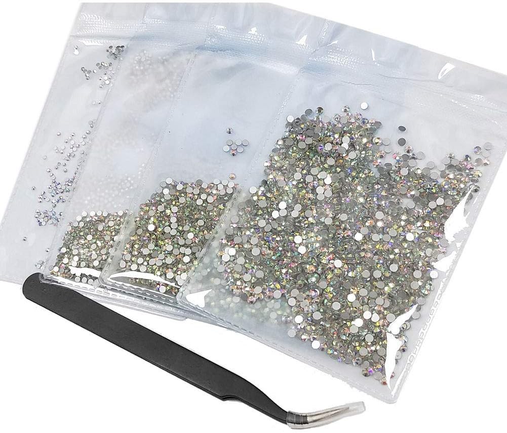 Queenme 5760 Pieces Mix 1.5mm to 2.8mm Small Rhinestones for Nails Glass Nail Gems Flatback Crystals Iridescent Diamonds 3D Stones Jewels Decorations (AB, SS4 SS6 SS8 SS10)