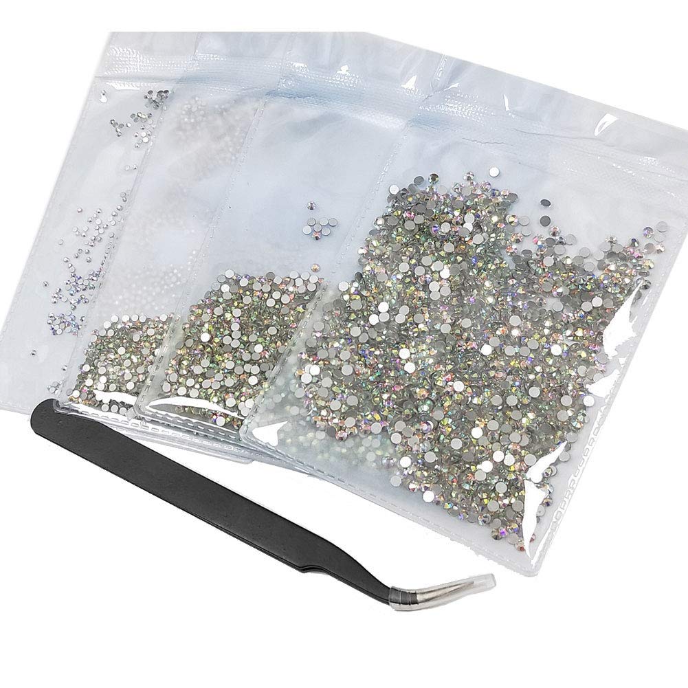 Queenme 5760 Pieces Mix 1.5mm to 2.8mm Small Rhinestones for Nails Glass Nail Gems Flatback Crystals Iridescent Diamonds 3D Stones Jewels Decorations (AB, SS4 SS6 SS8 SS10)