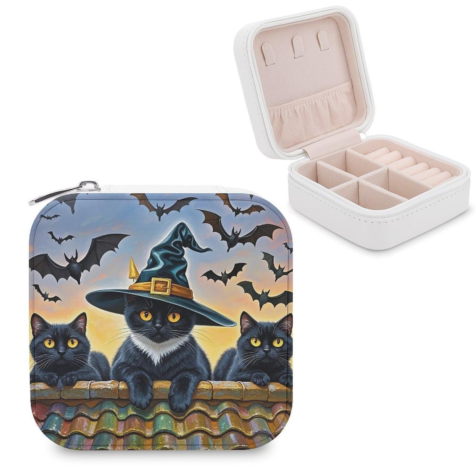 LZQPOEAS Weird And Cute Cat Jewelry Box Mini Jewelry Travel Case Trendy Stuff Ring Box Custom PU Leather Jewelry Boxes Portable Jewelry Case Earring Storage Organizer for Girls Women