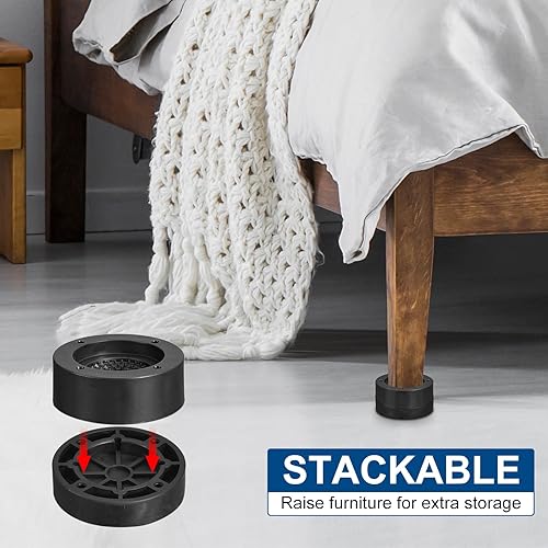 Miniatura 5 de uxcell Juego de 4 elevadores redondos para muebles, altura de 1.38 pulgadas, elevadores de cama ajustables para marco de cama, mesa, escritorio,