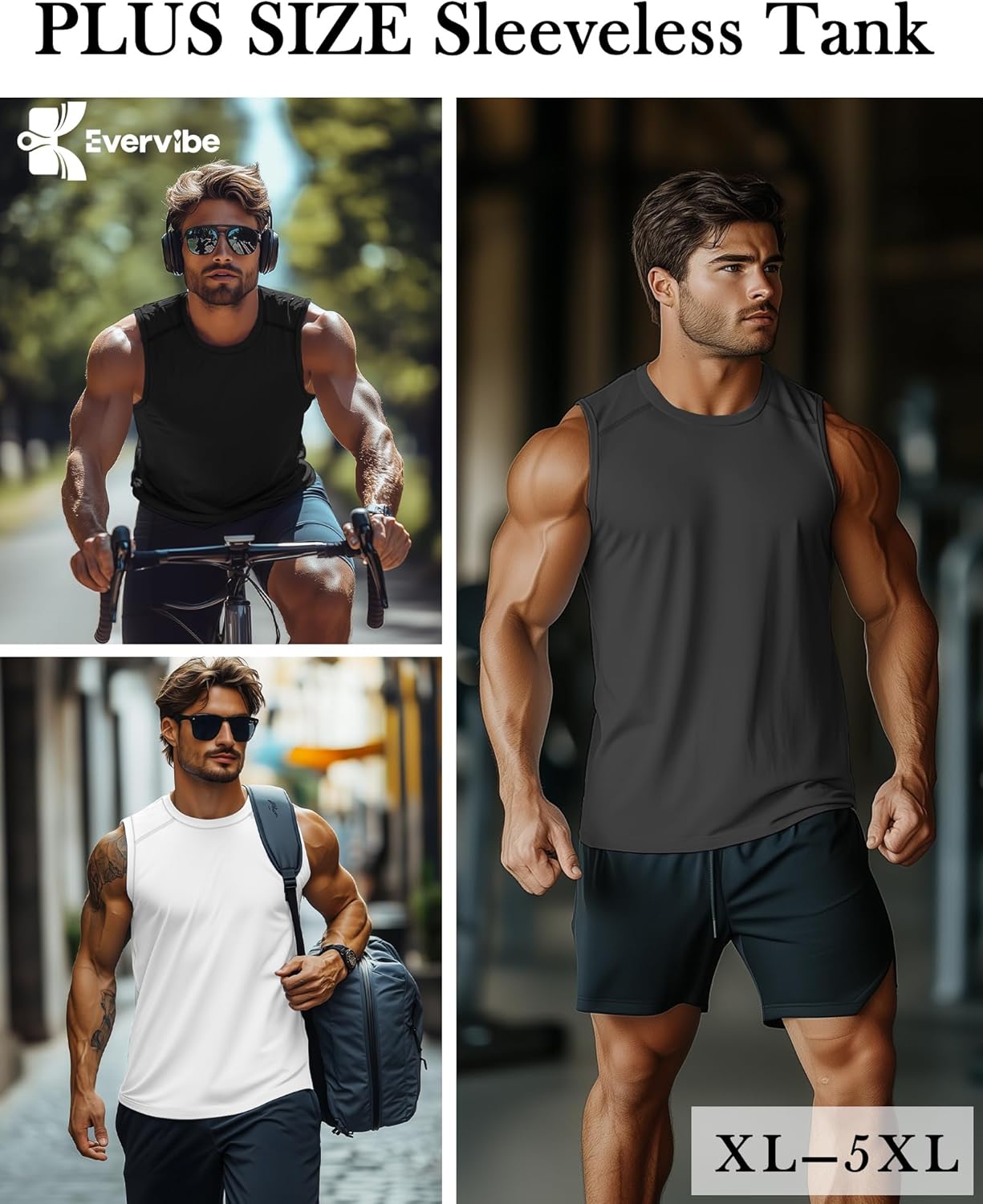 3 Pack Men's Big and Tall Tank Tops, Crewneck Sleeveless Tee Shirts Workout Swim Running Gym Muscle Shirts - Image 2