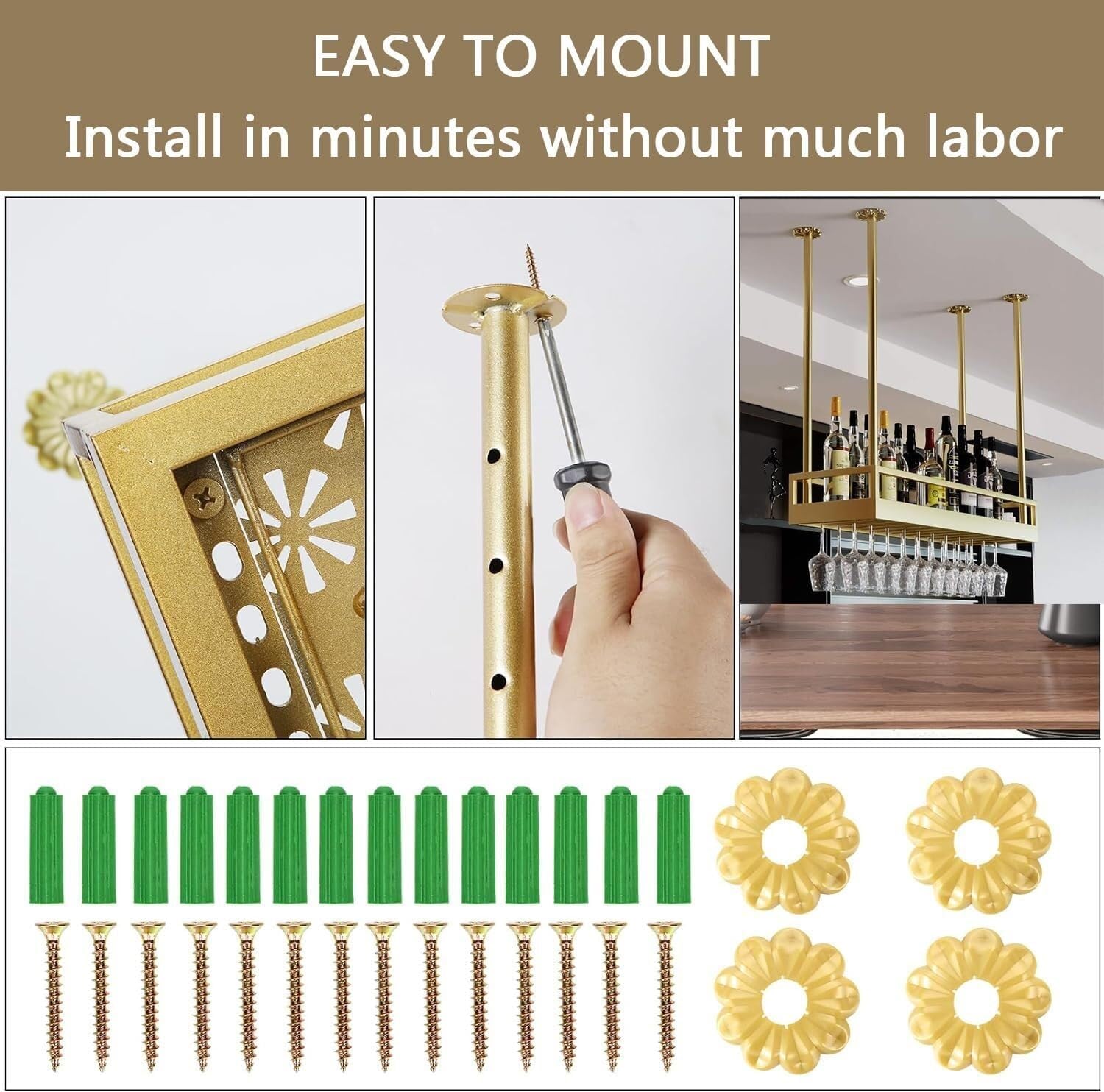 物置棚 吊り下げ式ワインラック、金属製天井ワイングラスラック、高さ調節可能な金属製天井ワイングラスホルダー、ボトル収納ラック付き、バ  ワインラック天井棚、吊り下げワインラック、ワイングラスラック、軽量高級バーハンガー/ワインラック/棚、逆さまに吊り下げる ...