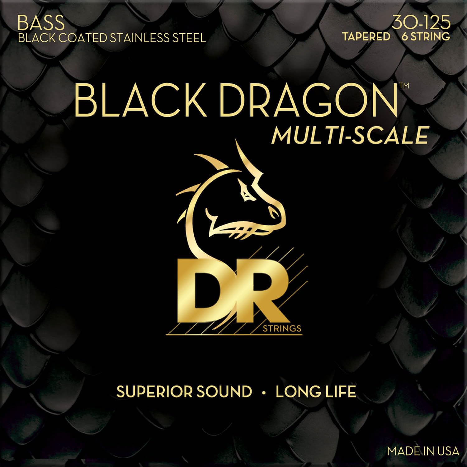 DR Black Dragon struny basowe – 6-strunowe, średnie 30-125, powlekane czarnym