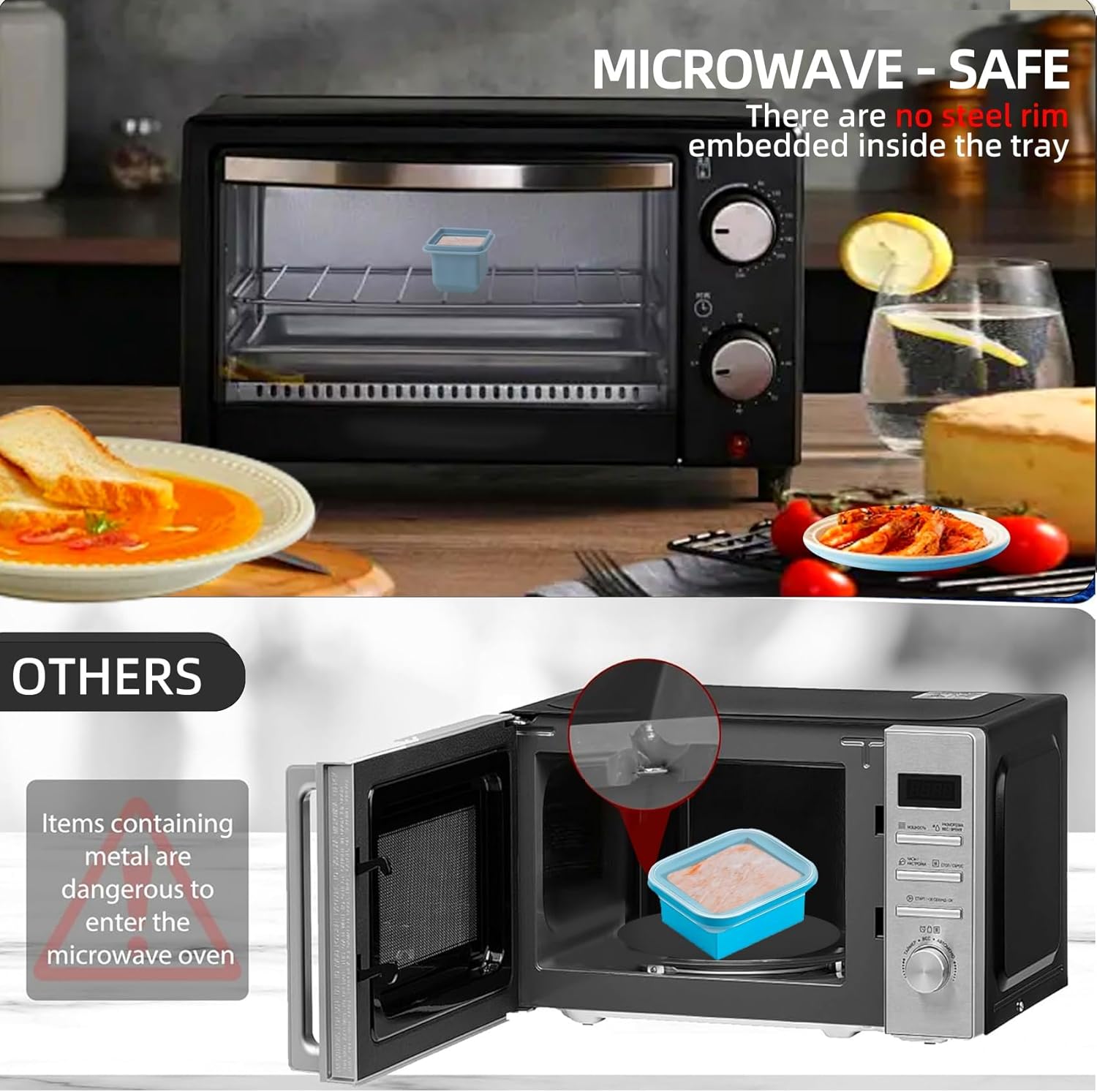 1/2 Cup Silicone Freezer Tray With Lid - Silicone Freezer Molds 8-Pack For meal prep & freezing of various sauces and other dishes, makes 8 perfect 1/2 cup portions cubes (Blue 8 Pack)