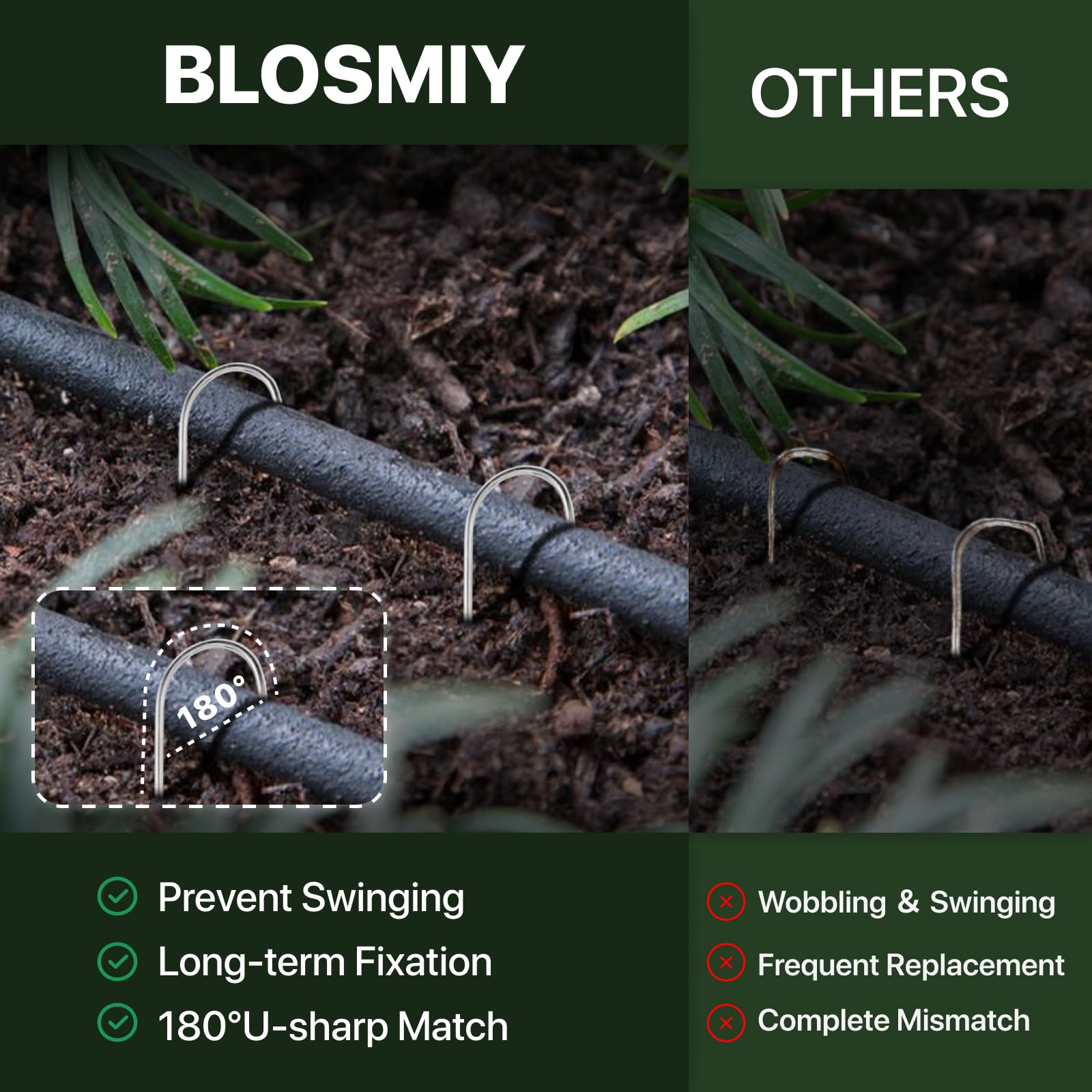 Graffette da giardino a forma di U da 10,2 cm, confezione da 40 picchetti per irrigazione da 11 gauge, zincati, picchetti da giardino in tessuto per tubi a goccia, per decorazioni esterne