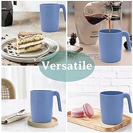 Wrova 16oz Wheat Straw Cups with handles set of 6-Plastic Cups Reusable-Unbreakable Kids Mugs-Dishwasher Safe & Microwave Safe-Ideal Plastic Mugs for Tea,Coffee,Camping,RV-Sky Blue