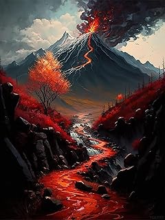 YEEIFFD DIY 5D Diamond Art Painting Kits, Volcano Diamond Art for Adults, Round Drill Painting by Diamonds Art and Crafts for Home Wall Decor Gift and Relaxation 12x16 Inch