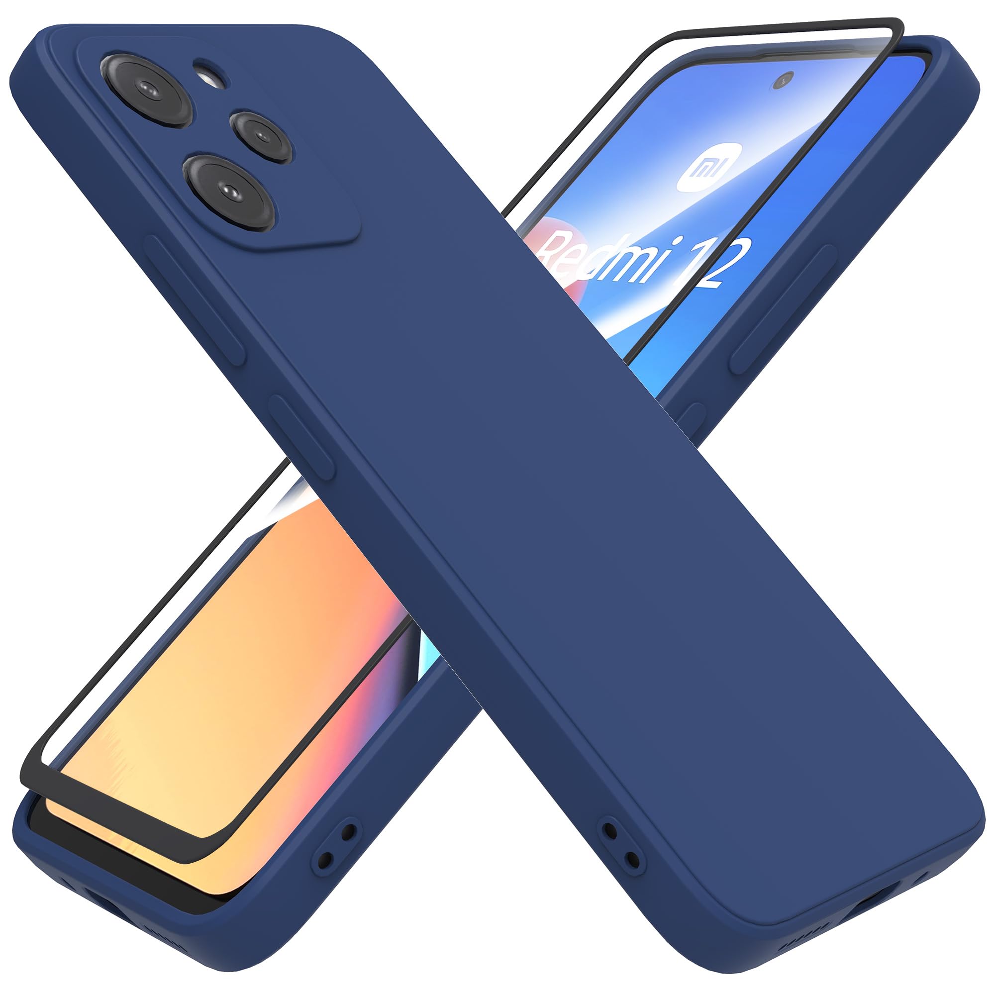 Cover Per Xiaomi Redmi 12 Con 3 Pezzi Pellicola Vetro Temperato, Custodia In Morbida Silicone Liquido, Sottile E Antiurto Con Rivestimento In Microfibra AntiGraffio, Blu - Foto 11