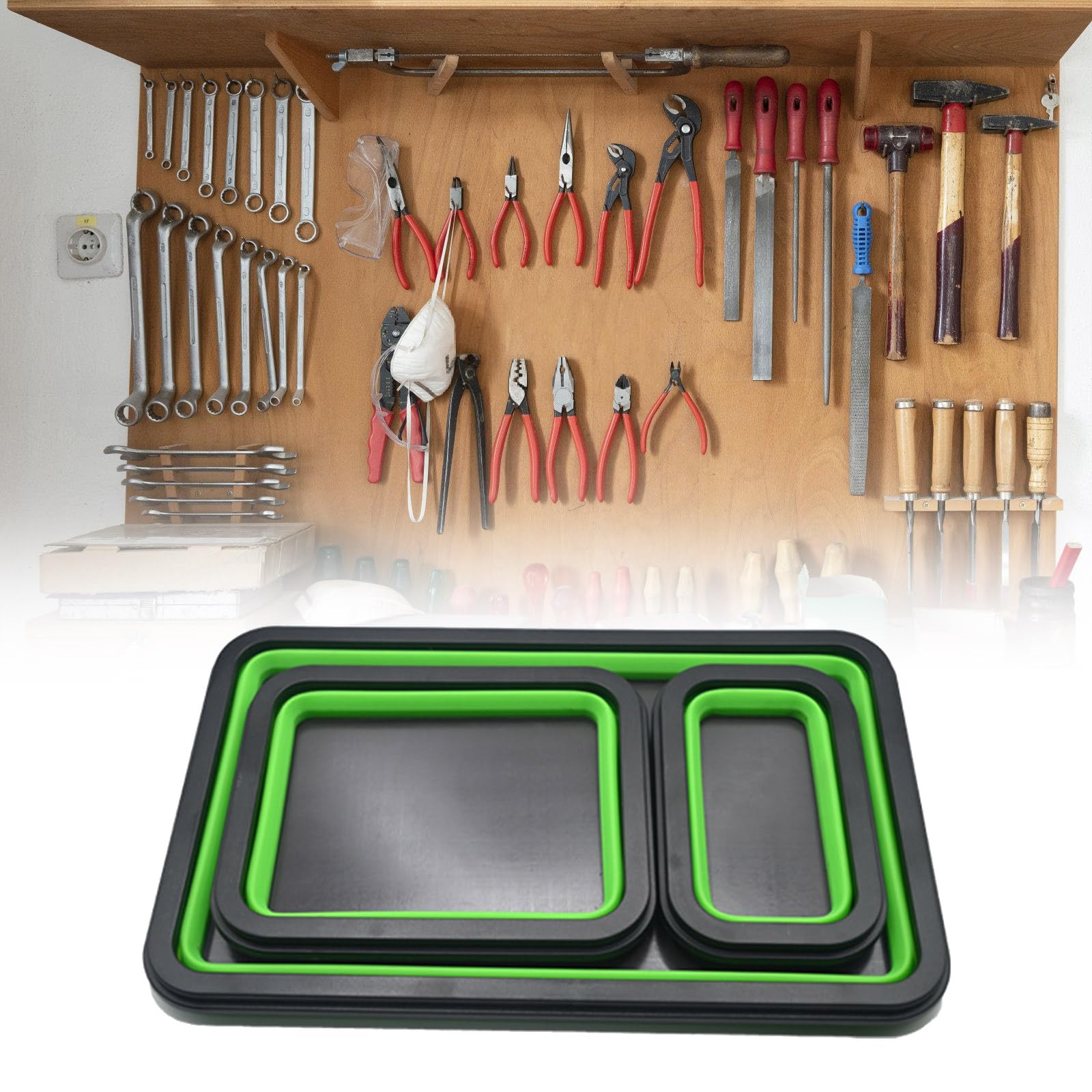 Bandejas plegables de soporte de tornillos para carpintería, herramienta de fontanero, organizador de banco de trabajo rectangular de silicona para mecánicos, 3 unidades