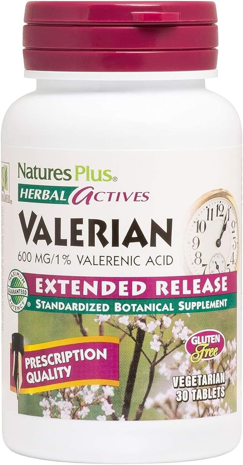 NaturesPlus Herbal Actives Valerian 600mg Extended Release - 30 Tablets - Vegetarian, Gluten Free - 30 Servings