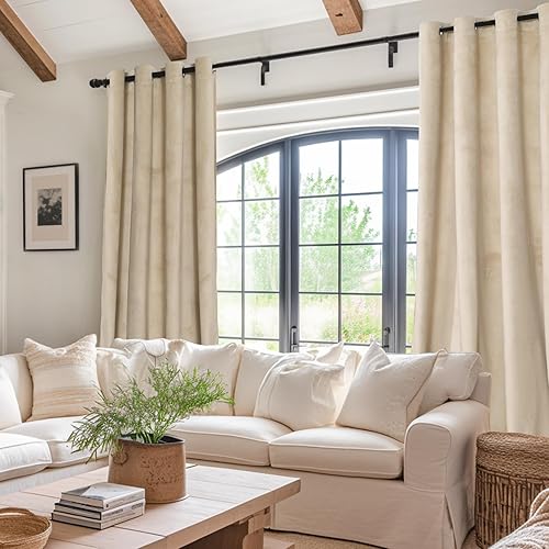Miniatura 3 de JIUZHEN Cortinas opacas de terciopelo color crema de 96 pulgadas de largo, con aislamiento térmico, para oscurecer la habitación, con ojales y