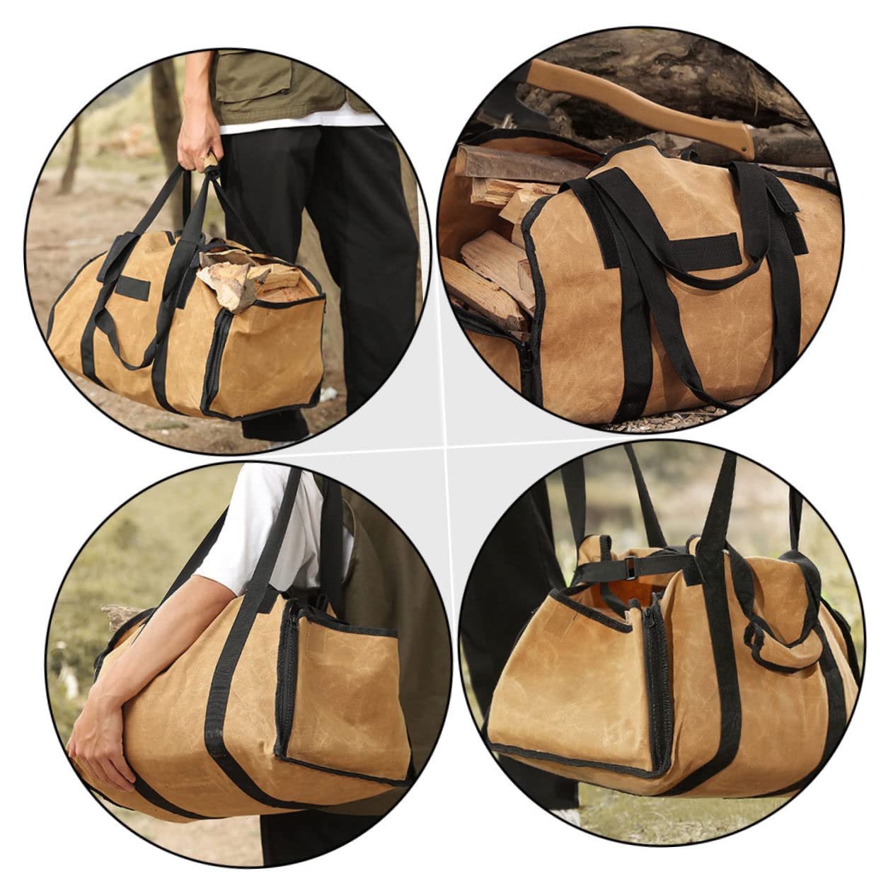 Cabilock Brennholzträger aus Canvas, Khaki, Große Kapazität, Tragbar