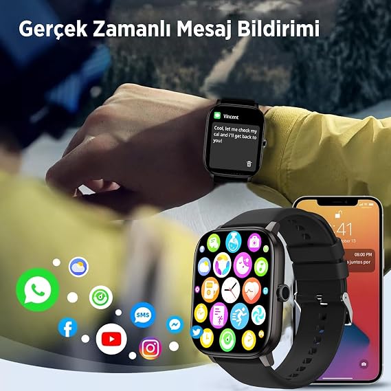 Bix SW03 2.01” TFT Widescreen, IP67 Waterproof iOS & Android Compatible Smartwatch (Grey) with Sports Health Tracking and Bluetooth 5.2 Phone Calling
