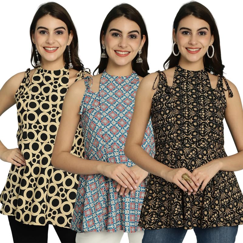 Image of Pinkmint Halter Neck with Tie Back Short Combo Tops for Women ll Fancy Regular Fir Tops ll Casual Wear (Pack of 3)