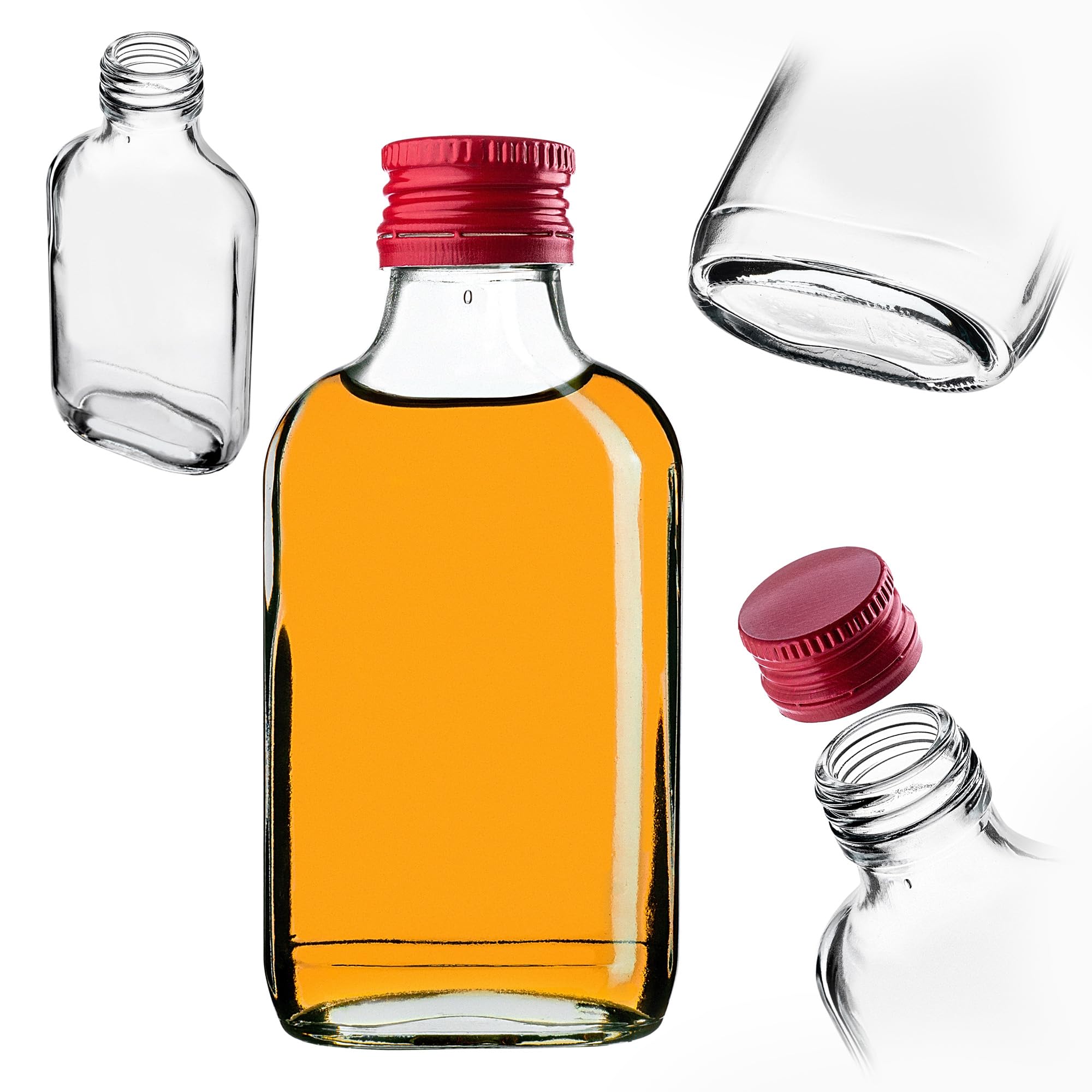 KADAX Flachmann 200 ml, 50 stuks, kleine glazen flessen met schroefdop, flesjes, lege flessen om te vullen, mini likeurflessen, schnapsflessen (Wit