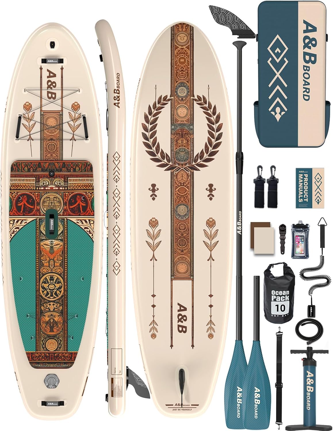 ABBOARD Inflatable Stand Up Paddle Board - Extra Wide Fishing Paddleboard with Sup Accessories Youth/Adults