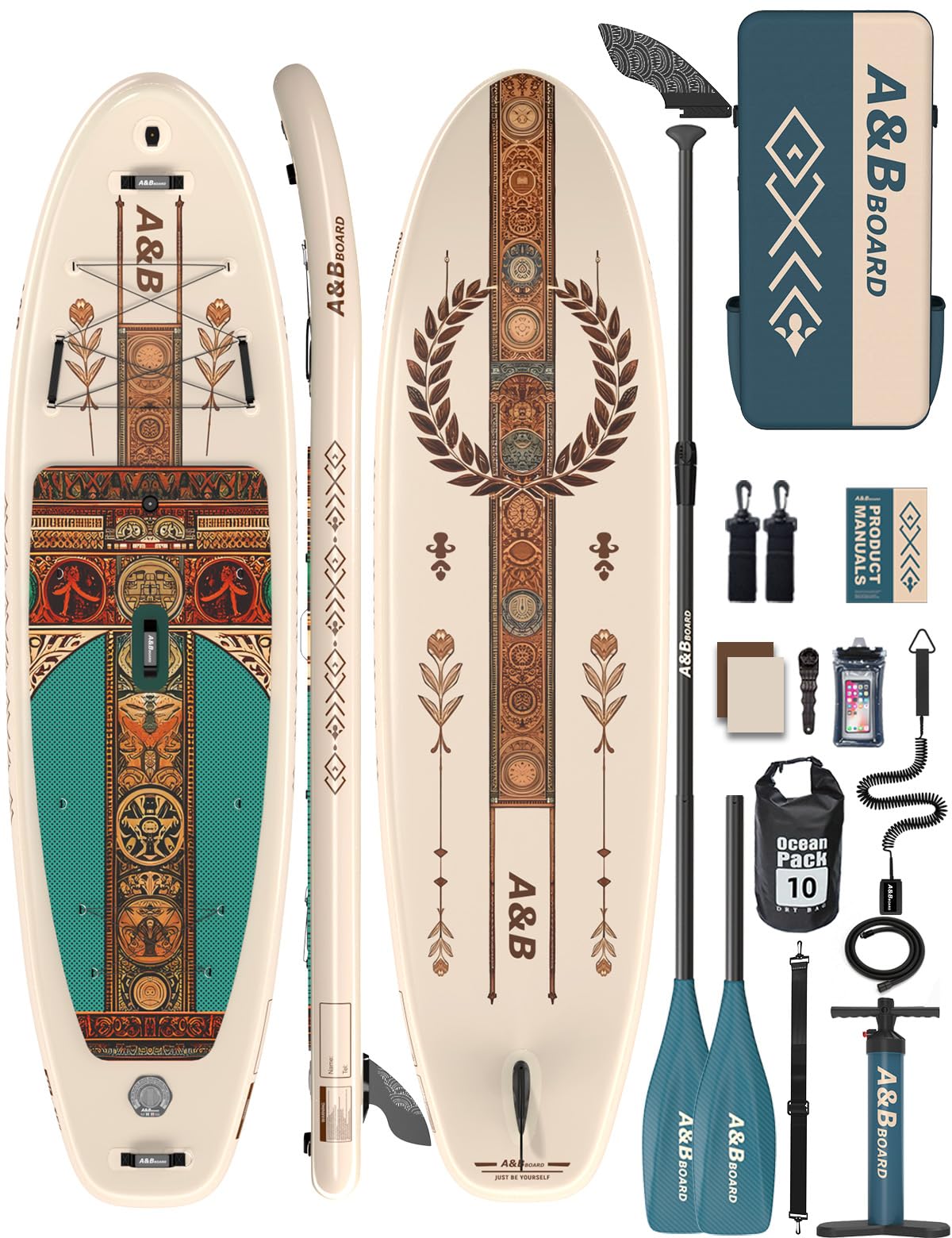 ABBOARD Stand Up Paddling Board Aufblasbar 335cm - Standup Paddle Board mit Premium Zubehör,SUP Board 200kg Tragkraft für 2 Personen Familien Anfänger