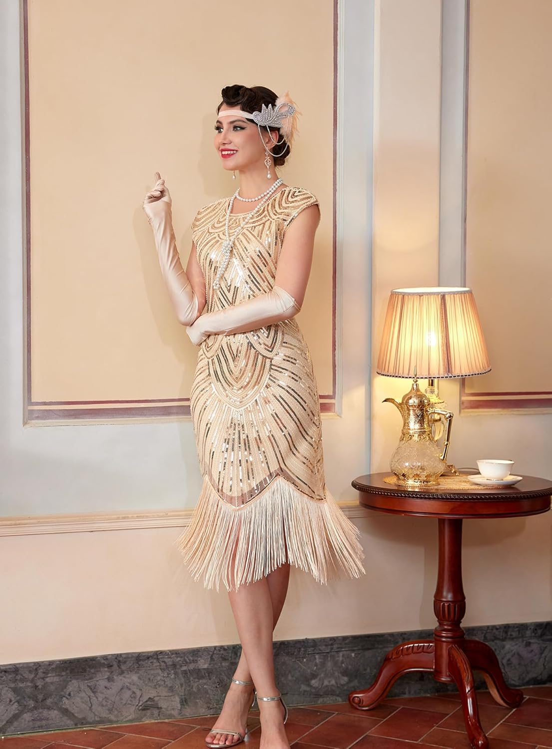 Women's Flapper Dresses 1920s Dresses for Women Great Gatsby Sequin Fringed Roaring 20s with 20s Accessories Set - Image 7