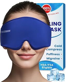 Cooling Gel Eye Mask Sleep: FSA -HSA Eligible, Cold Compress for Puffy Eyes & Migraine Relief - Reusable Gel Weighted Sleeping Mask for Dark Circles & After Surgery, Flexible Ice Pack for Face(Blue)