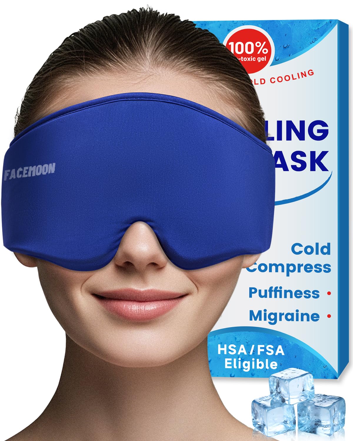 Cooling Gel Eye Mask Sleep: FSA -HSA Eligible, Cold Compress for Puffy Eyes & Migraine Relief - Reusable Gel Weighted Sleeping Mask for Dark Circles & After Surgery, Flexible Ice Pack for Face(Blue)