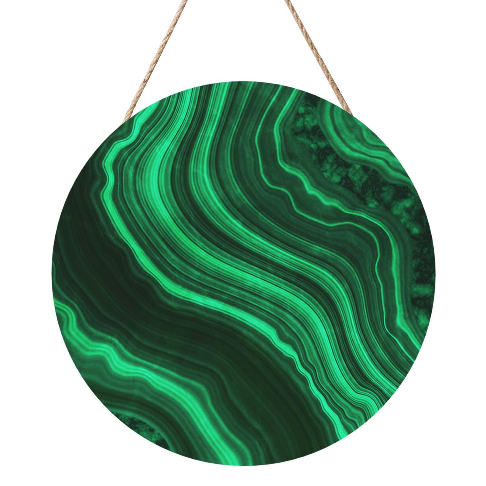 InOmak Malachite Texture, Round Wood Panel Painting 12 in, Wall Hanging Painting For Home