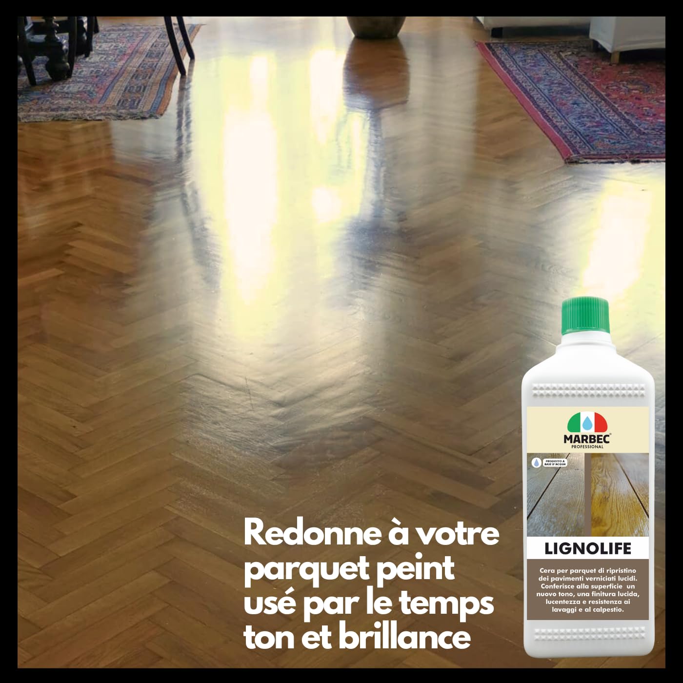 MARBEC LIGNOLIFE 1LTX6PCS Finisseur pour parquet peint brillant usé et opaque. Il donne au bois nouvel éclat, nouvelle couleur et résistance au lavage et au piétinement.