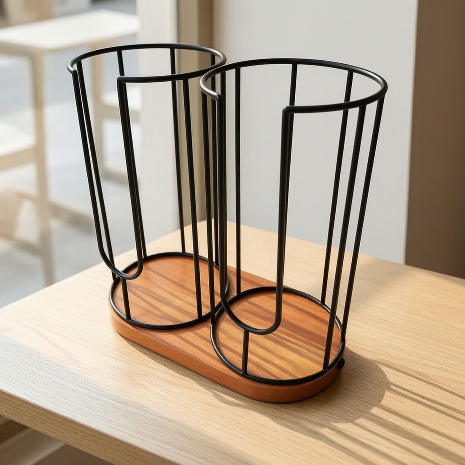 Gralara Rack Portavasos Encimera Negro | Resistente, Dispensador Vasos Papel para mostrador, Organizador Escritorio para Vasos, Bar, Cafetería, Estilo C