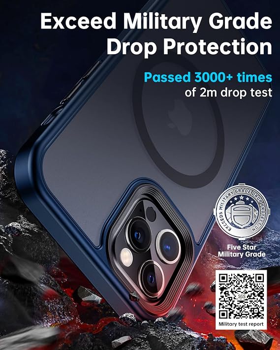 Meifigno Magnetic Case Designed for iPhone 12 Pro Max Case, [Military Grade Protection & Compatible with MagSafe], Translucent Matte Back with Soft Silicone Edge, for iPhone 12 Pro Max 6.7 Inch, Blue