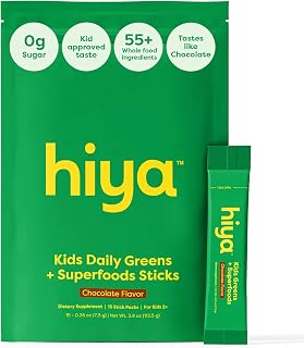HIYA Kids Greens Powder Sticks - 55 Whole-Food Sourced Ingredients & Delicious Flavor - Greens Superfood Powder for Kids (Chocolate)