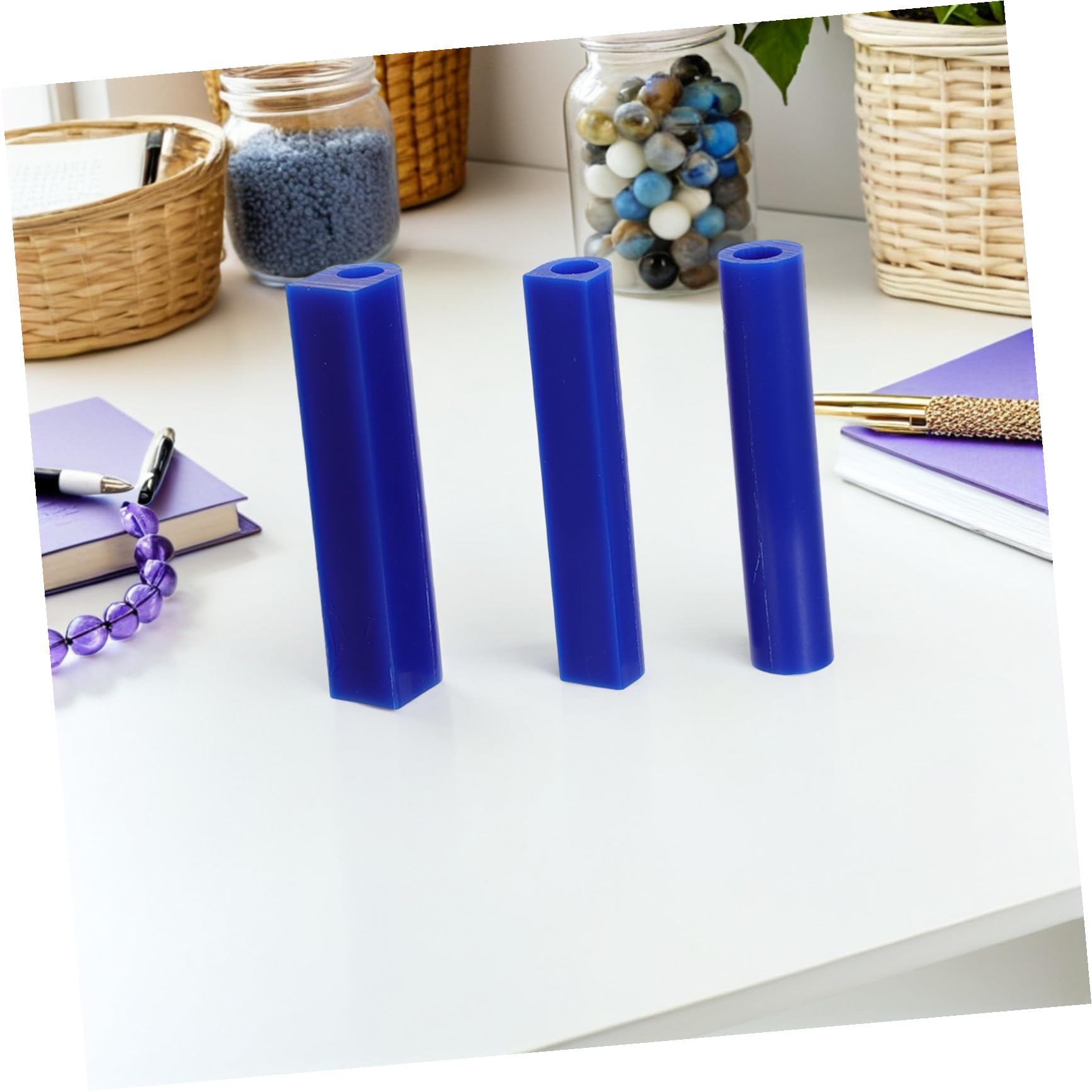 Set 7 Pezzi Tubi di Cera Blu per Intaglio Gioielli con Misuratore Anelli e Coltello per Stampi di Fusione Anelli Fai da Te per Creazione e Modellazione Artigianale