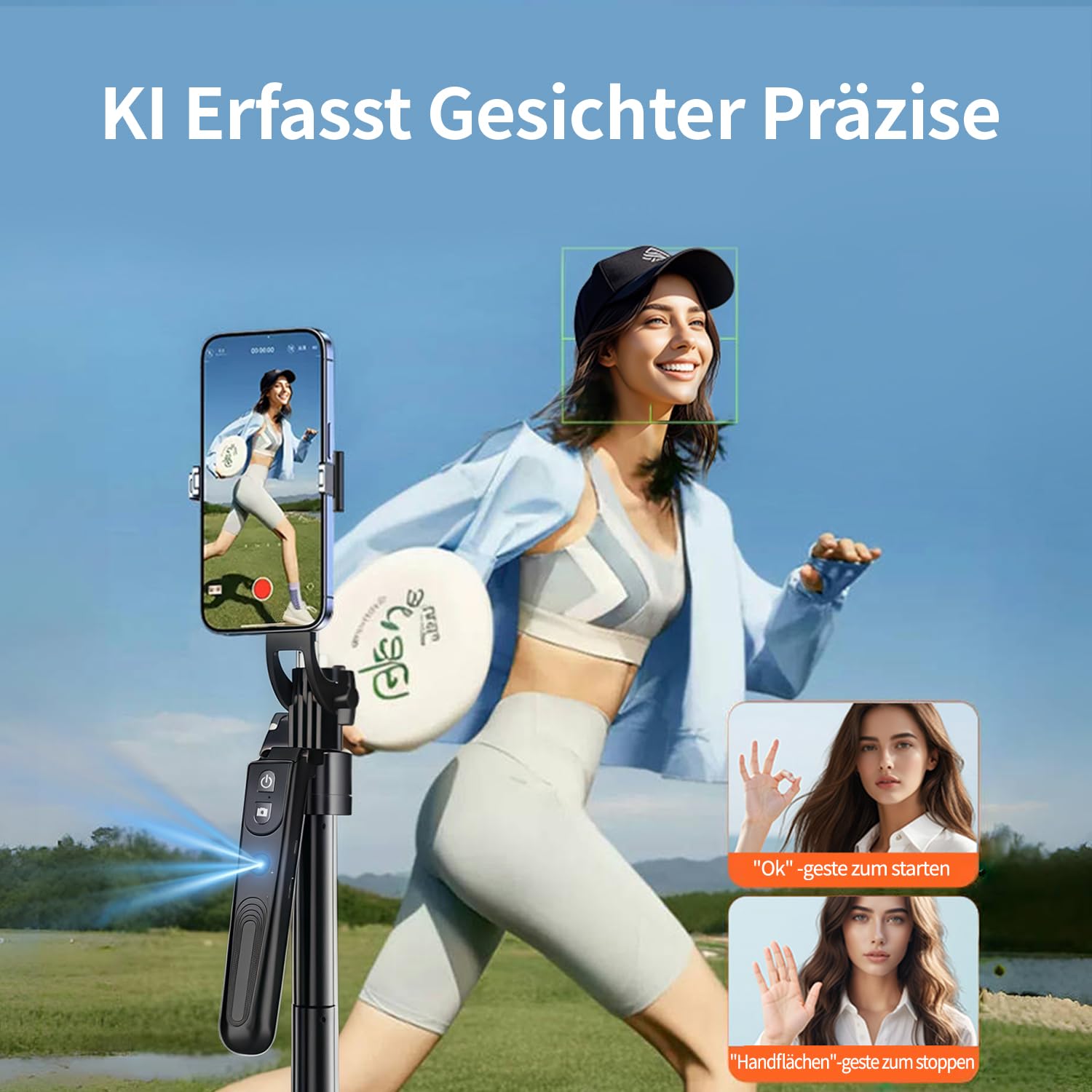 yAyusi 360° Drehung Auto Face Tracking Stativ mit Licht, Keine App, 180cm Telefonstativständer mit Bewegungssensor, Gesichtskörper Handy Selfie Stick für Vlog/Live-Stream/Videoaufzeichnung