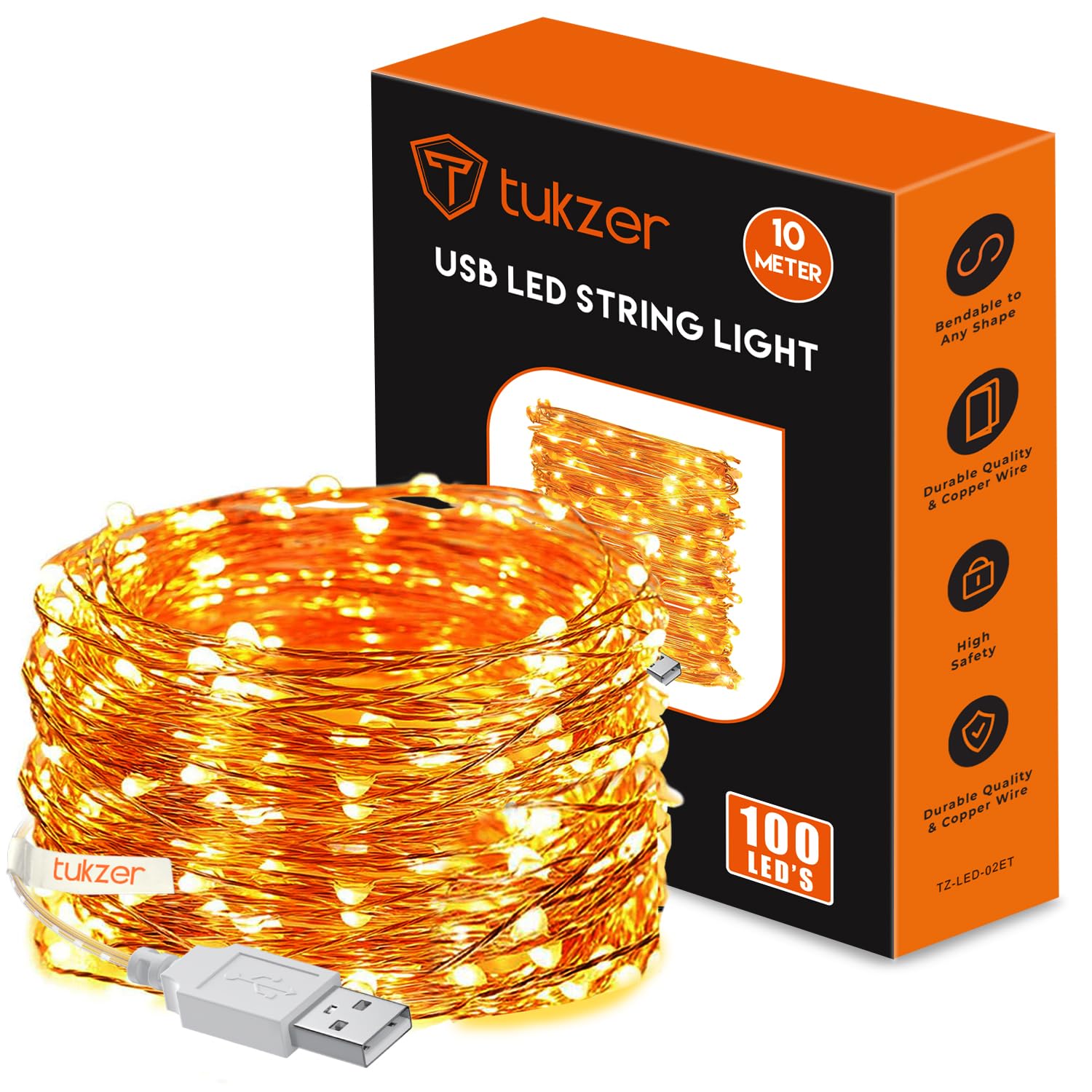 Tukzer 10 Meter Copper LED Fairy String Lights with USB, High Brightness, Low Power Consumption, Indoor Outdoor Decoration, Christmas Decor, LED Strip Light for Party Light, Warm White (Pack of 1) (B0CQZXPVNZ) Amazon Price History, Amazon Price Tracker