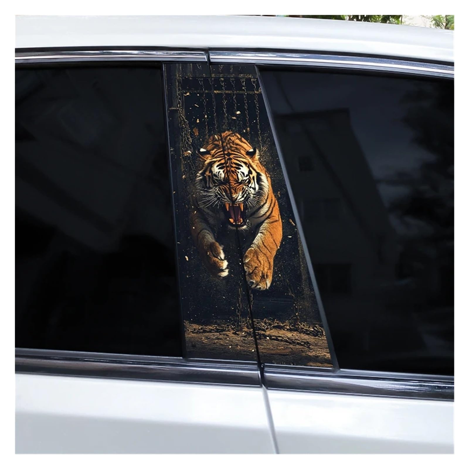 Car Side Decals 2pcs Flaming Tiger Animal Stickers Car Center B-Pillar Anti-Scratch Vinyl DIY Self-Adhesive Decal(Style E)
