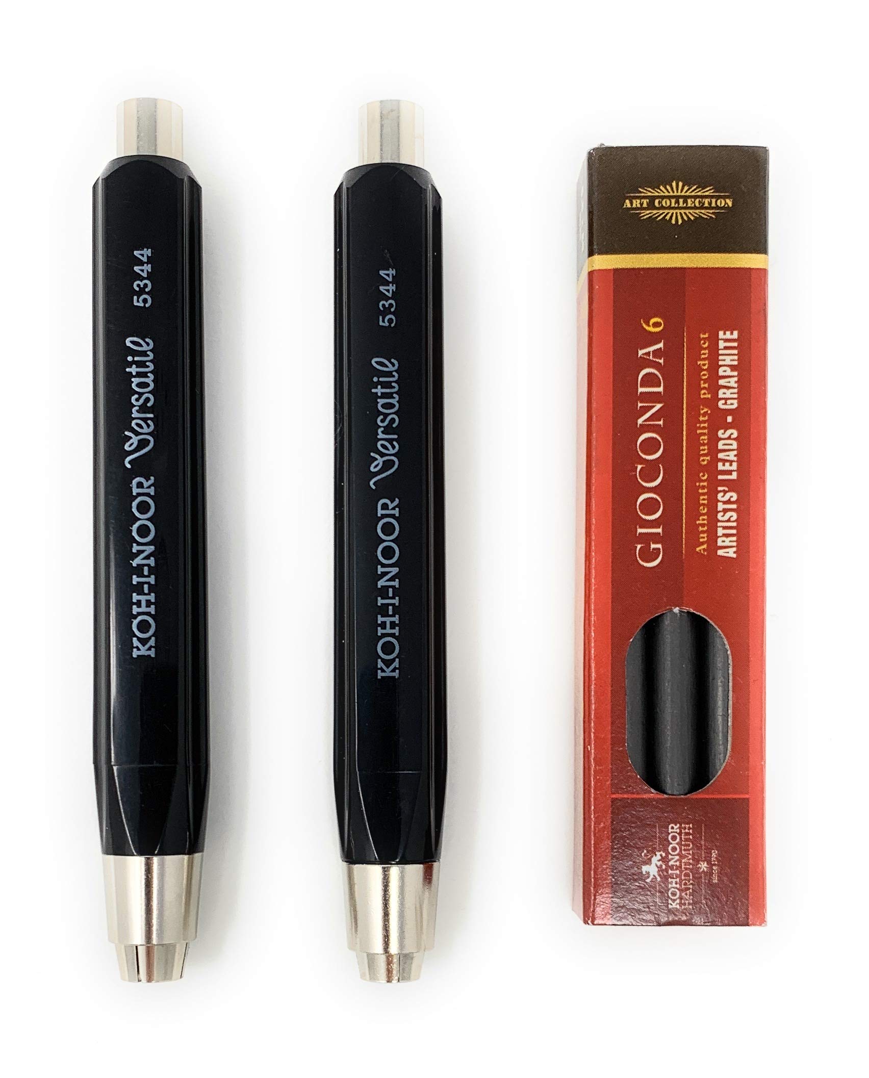 Koh-I-Noor 5344 Mechanical Pencil Pack of 2 Plus Replacement Leads (6 Pieces) I 5.6 mm Diameter I Lead Holder I for Sketching Planning Drawing I Craftsman Pen