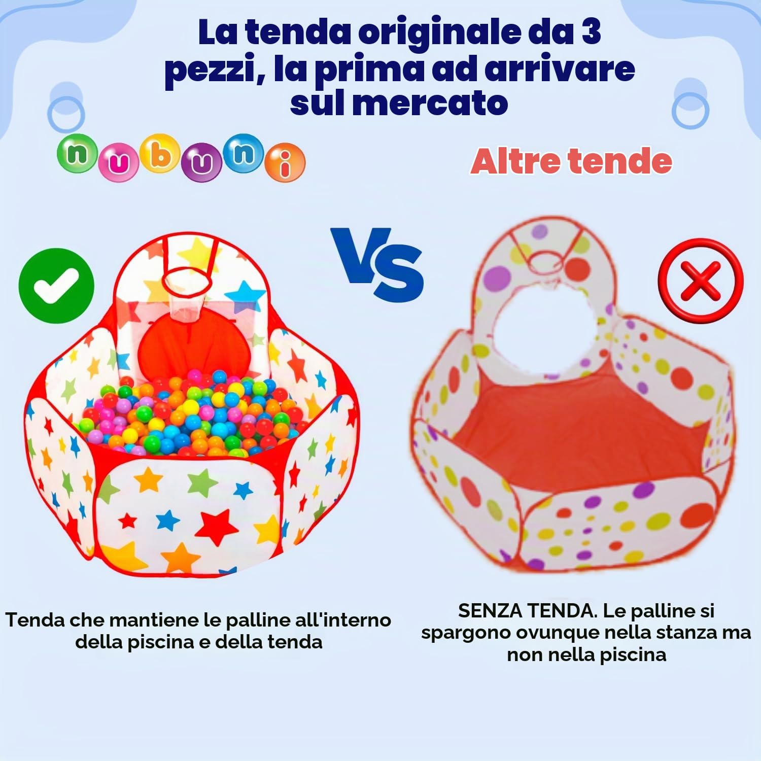 3 in 1 Pop Up di Tenda e Tunnel da Gioco Bambini : Tenda Giocattolo : Tunnel Bambino : Ball Pool per Bambini e Bambine : 2 Canestro da Baket B : Palline Non Incluse