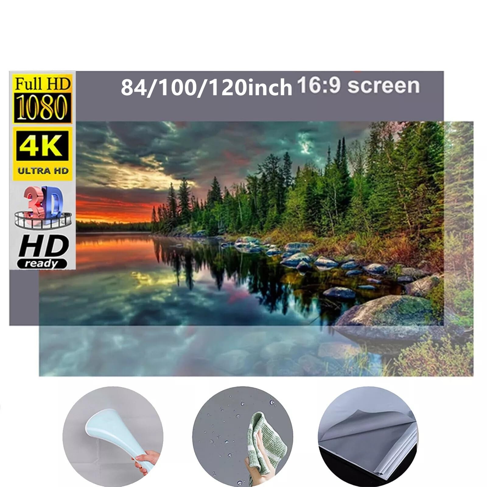 schermo home theater Schermo Adatto proiettore HD spesso anti-luce | Home CinemaLotto pieghevole opaco 84/100/120 POLLICI(120 inch)