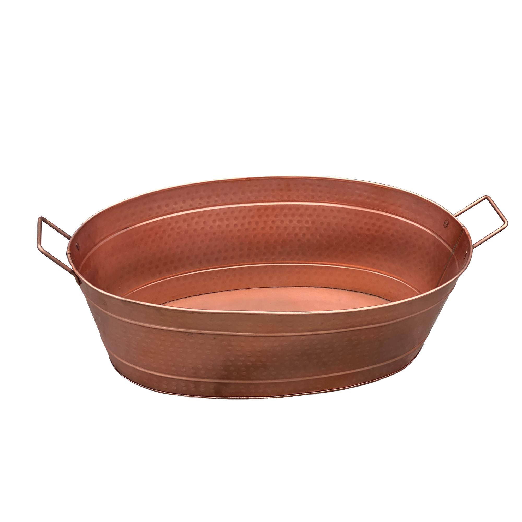 Oval Shape Hammered Texture Metal Tub with 2 Side Handles, Copper
