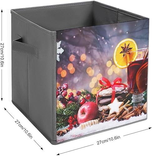 Miniatura 2 de Christmas Wine Food Collapsible Fabric Storage Cubes Organizer with Handles,Wooden Rustic Table Closet Organizers for Shelves,Foldable,for