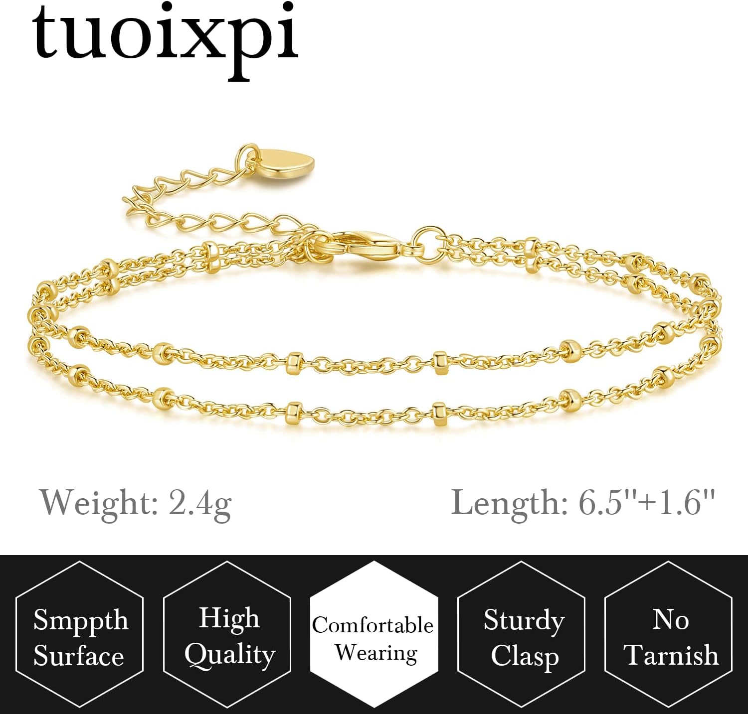 Gold Bracelets for Women 14K Gold Bracelets for Women Beaded Bracelet Two-Strand Structure Trendy Layered Bracelet for Womens - Image 6