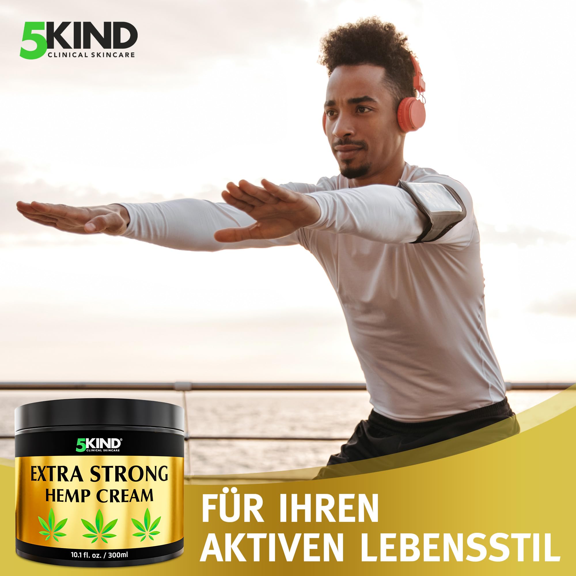 5kind Extra Starke Hanfcreme 300ml - Hochkonzentriertes Hanföl und Arnika-Creme für Gelenke & Muskeln