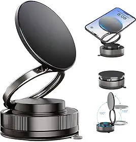 Suporte Magnético para Celular de Carro 360° Ajustável e Dobrável, Portátil com Ventosa Forte para Carro/Ginásio/Espelho/Superfícies Lisas, Compatível com Todos Smartphones (Preto)